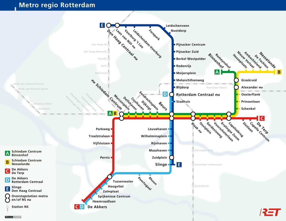 Ротердам метрото мапа